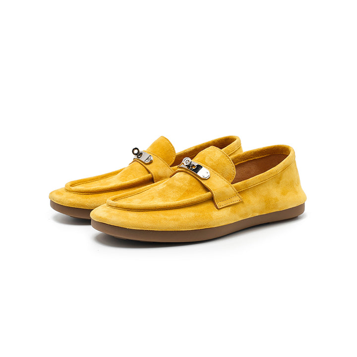 Mocassins en cuir suédé de mouton faits main avec boucle en métal à enfiler en 5 couleurs