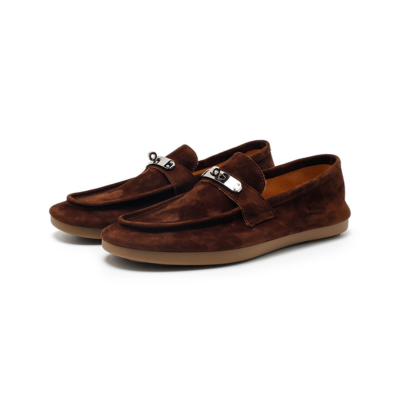 Mocassins en cuir suédé de mouton faits main avec boucle en métal à enfiler en 5 couleurs