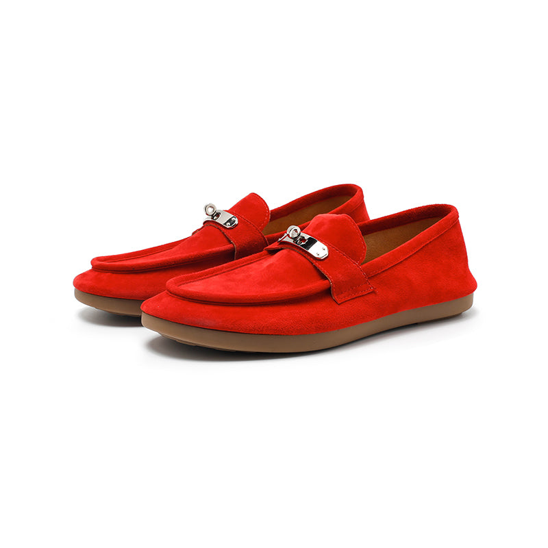 Mocassins en cuir suédé de mouton faits main avec boucle en métal à enfiler en 5 couleurs