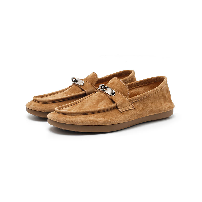 Mocassins en cuir suédé de mouton faits main avec boucle en métal à enfiler en 5 couleurs
