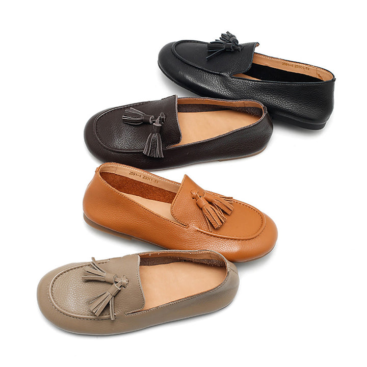 Mocassins en cuir de vache faits main avec franges à enfiler pour femmes en 4 couleurs
