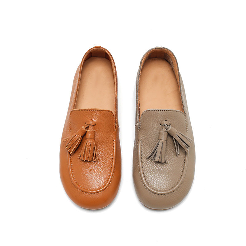 Mocassins en cuir de vache faits main avec franges à enfiler pour femmes en 4 couleurs