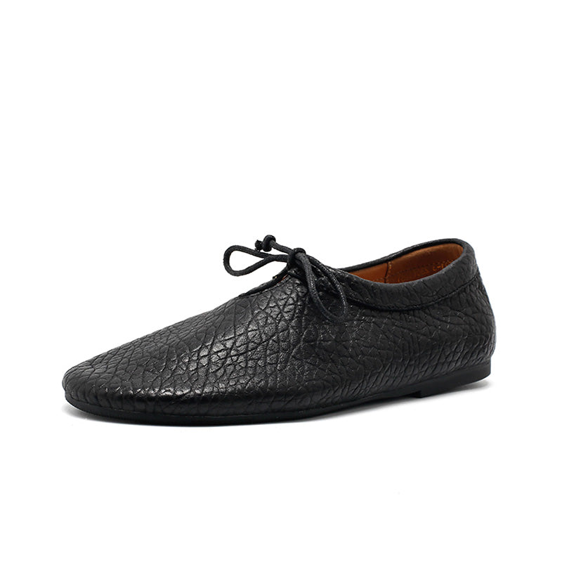 Ballerines rétro faites main en cuir de mouton souple pour femmes en noir/gris/marron