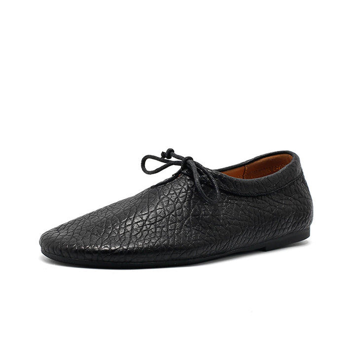 Ballerines rétro faites main en cuir de mouton souple pour femmes en noir/gris/marron