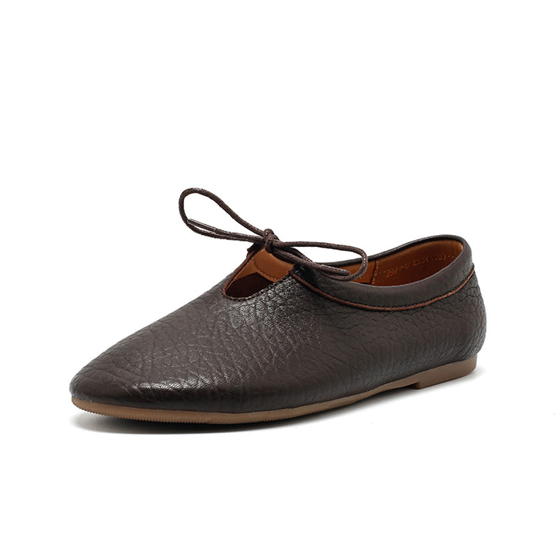 Ballerines rétro faites main en cuir de mouton souple pour femmes en noir/gris/marron
