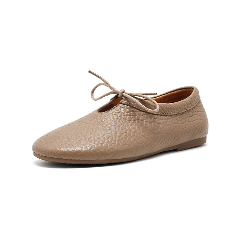 Ballerines rétro faites main en cuir de mouton souple pour femmes en noir/gris/marron