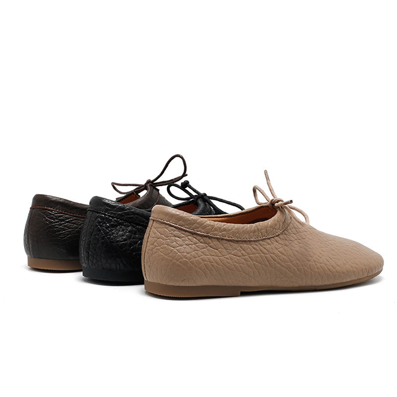 Ballerines rétro faites main en cuir de mouton souple pour femmes en noir/gris/marron