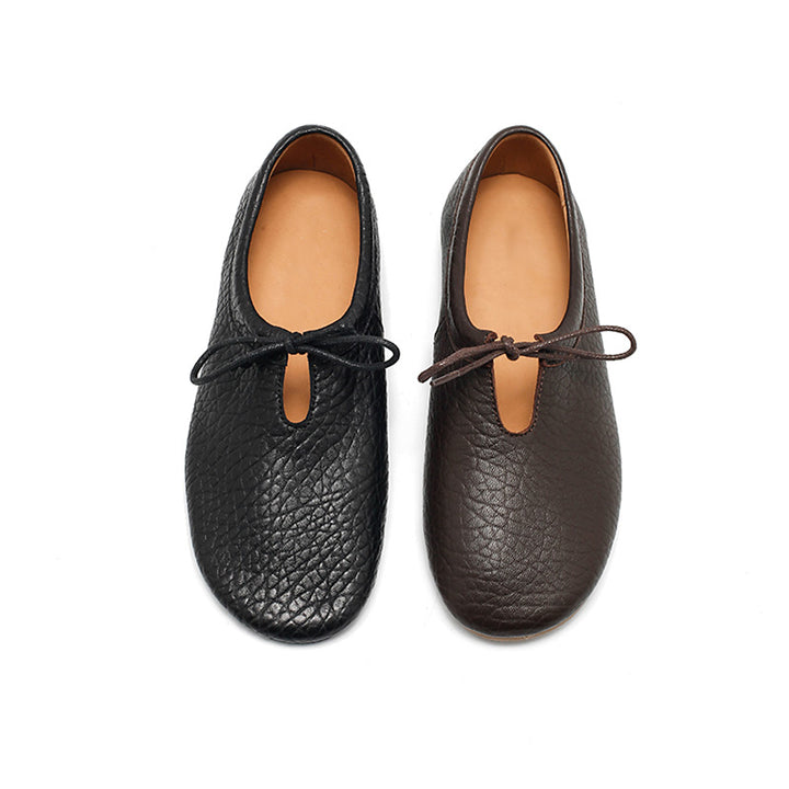 Ballerines rétro faites main en cuir de mouton souple pour femmes en noir/gris/marron