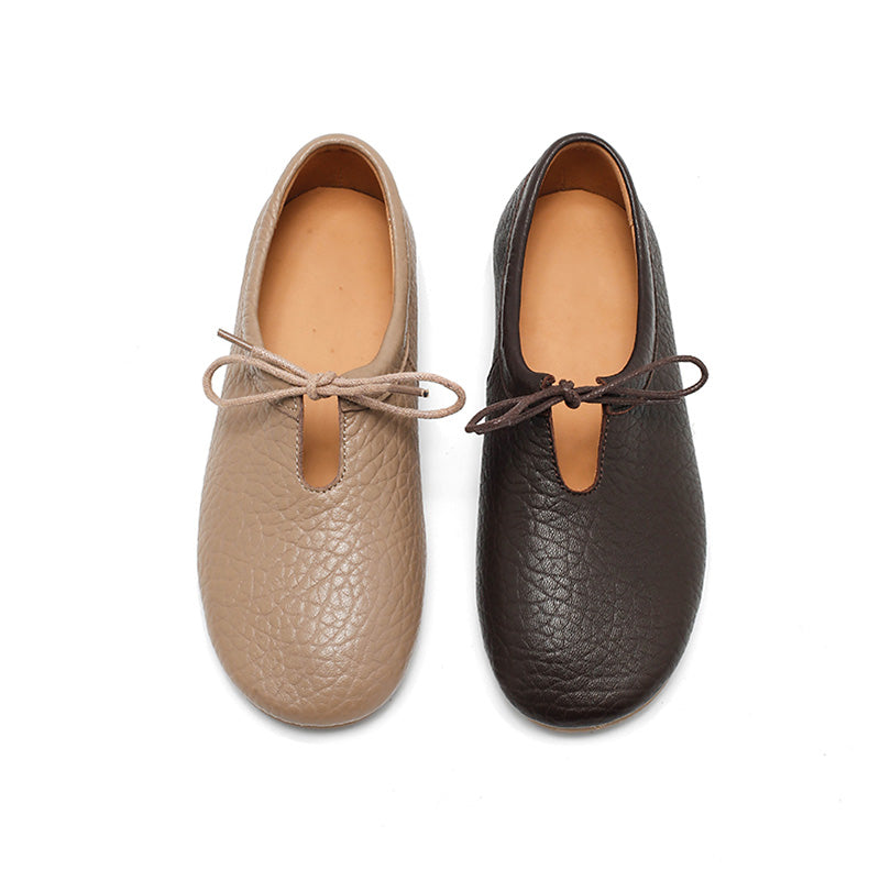 Ballerines rétro faites main en cuir de mouton souple pour femmes en noir/gris/marron