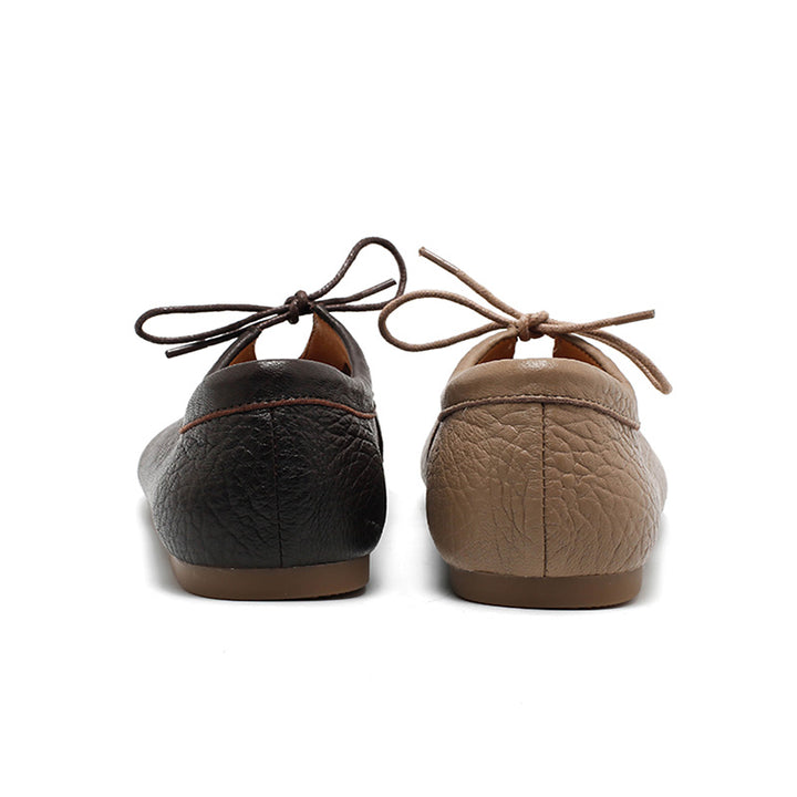 Ballerines rétro faites main en cuir de mouton souple pour femmes en noir/gris/marron