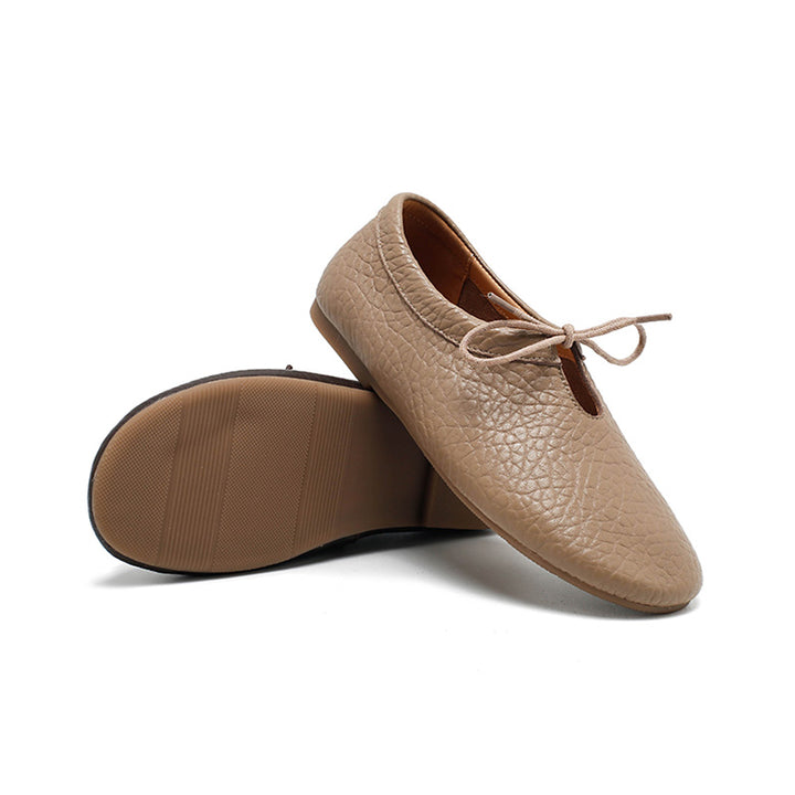 Ballerines rétro faites main en cuir de mouton souple pour femmes en noir/gris/marron