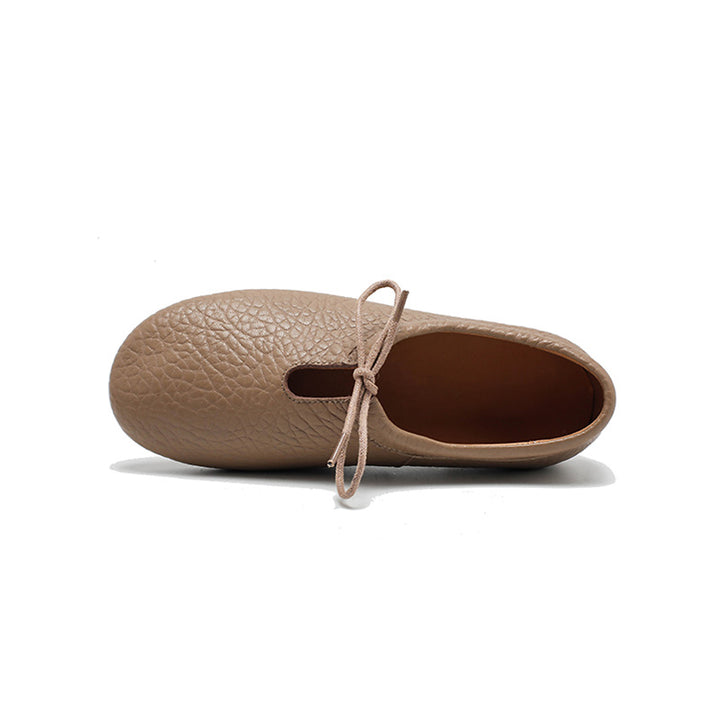 Ballerines rétro faites main en cuir de mouton souple pour femmes en noir/gris/marron