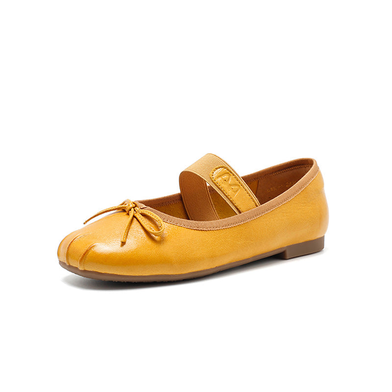 Ballerines Mary Jane faites main en cuir souple avec nœud en 5 couleurs