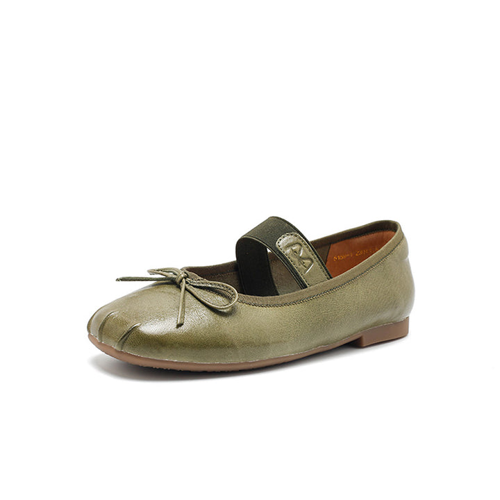 Ballerines Mary Jane faites main en cuir souple avec nœud en 5 couleurs