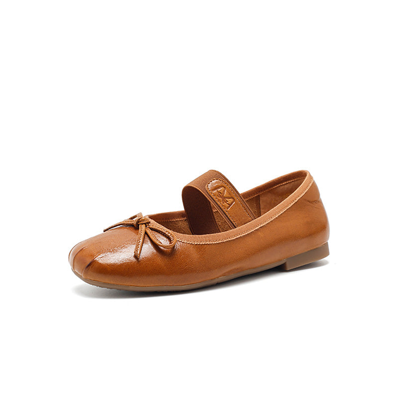 Ballerines Mary Jane faites main en cuir souple avec nœud en 5 couleurs