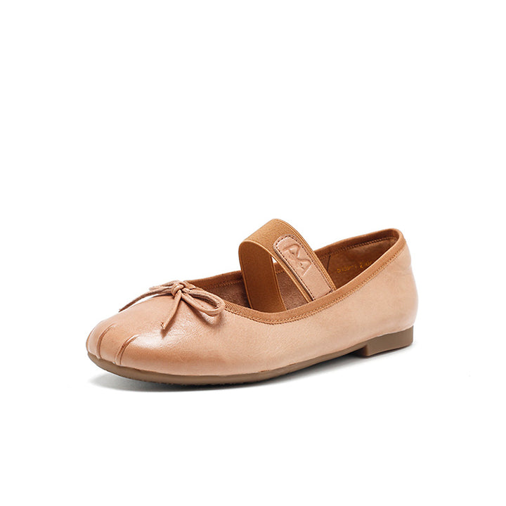 Ballerines Mary Jane faites main en cuir souple avec nœud en 5 couleurs