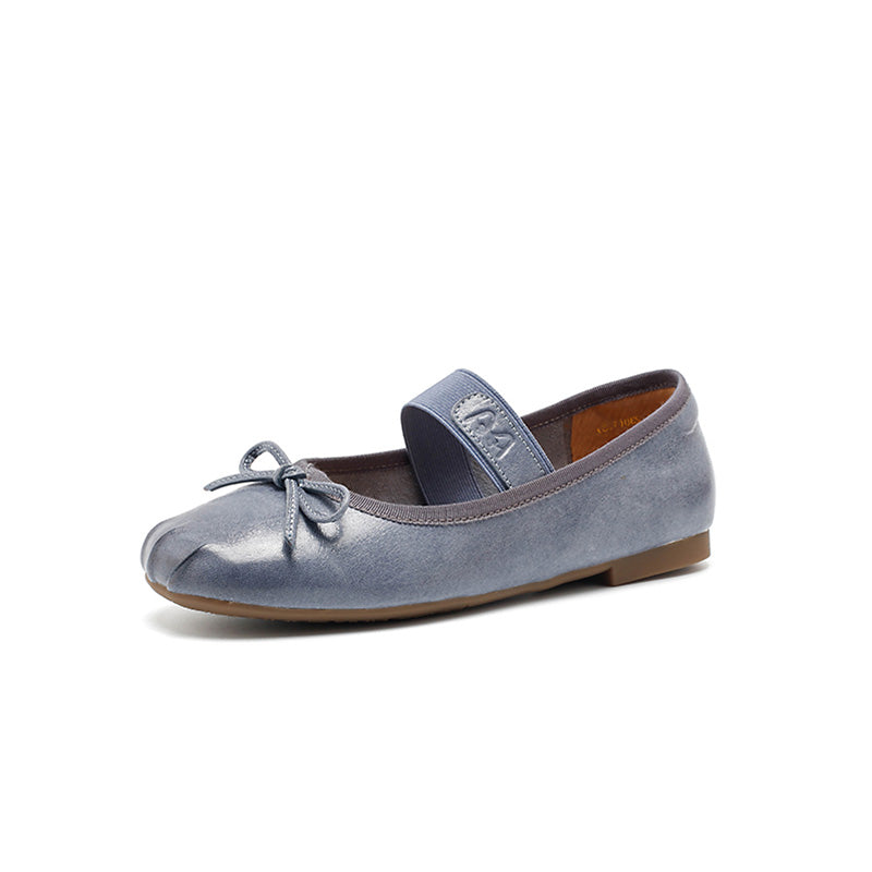 Ballerines Mary Jane faites main en cuir souple avec nœud en 5 couleurs