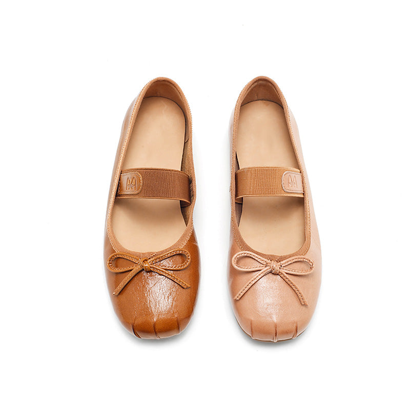 Ballerines Mary Jane faites main en cuir souple avec nœud en 5 couleurs