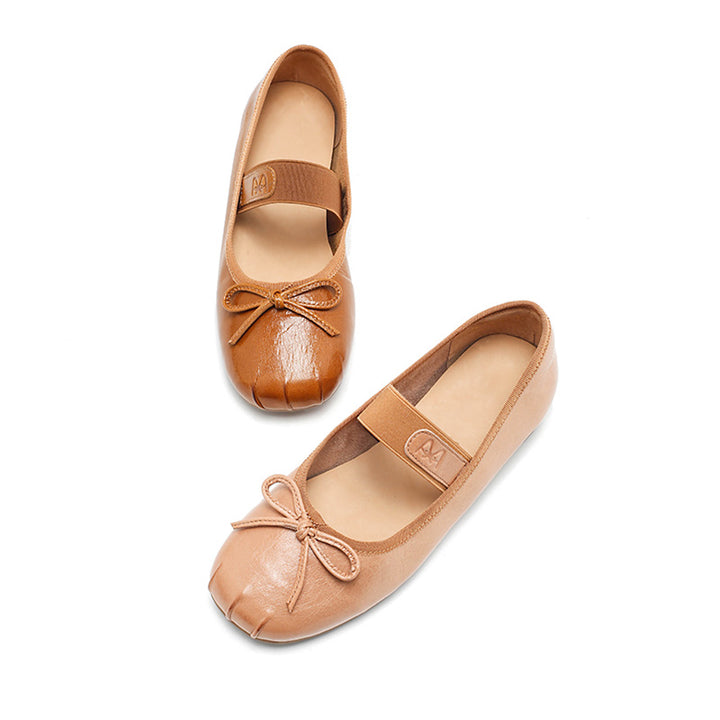 Ballerines Mary Jane faites main en cuir souple avec nœud en 5 couleurs