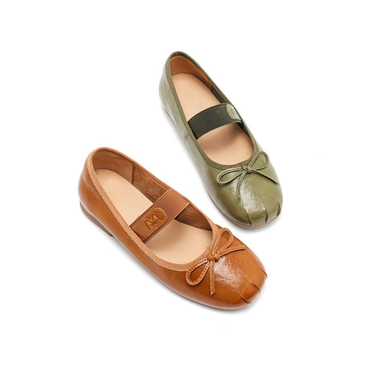 Ballerines Mary Jane faites main en cuir souple avec nœud en 5 couleurs