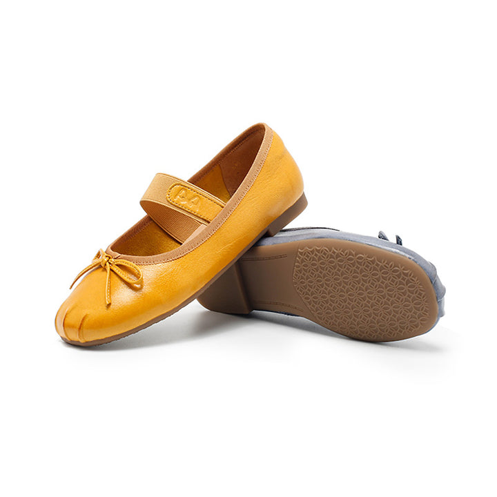 Ballerines Mary Jane faites main en cuir souple avec nœud en 5 couleurs