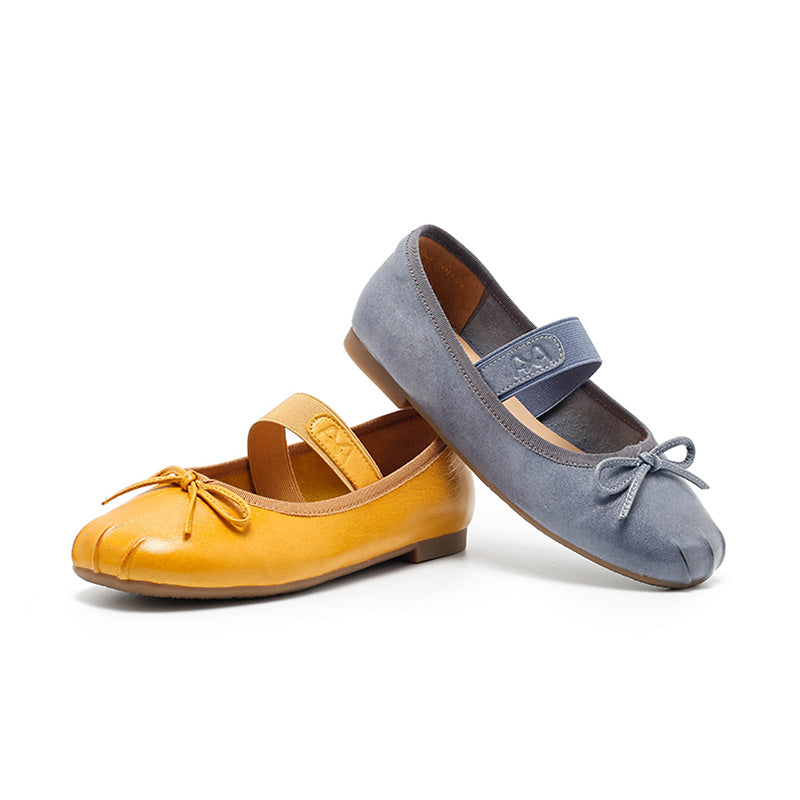 Ballerines Mary Jane faites main en cuir souple avec nœud en 5 couleurs
