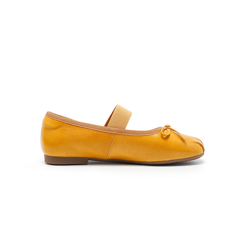 Ballerines Mary Jane faites main en cuir souple avec nœud en 5 couleurs
