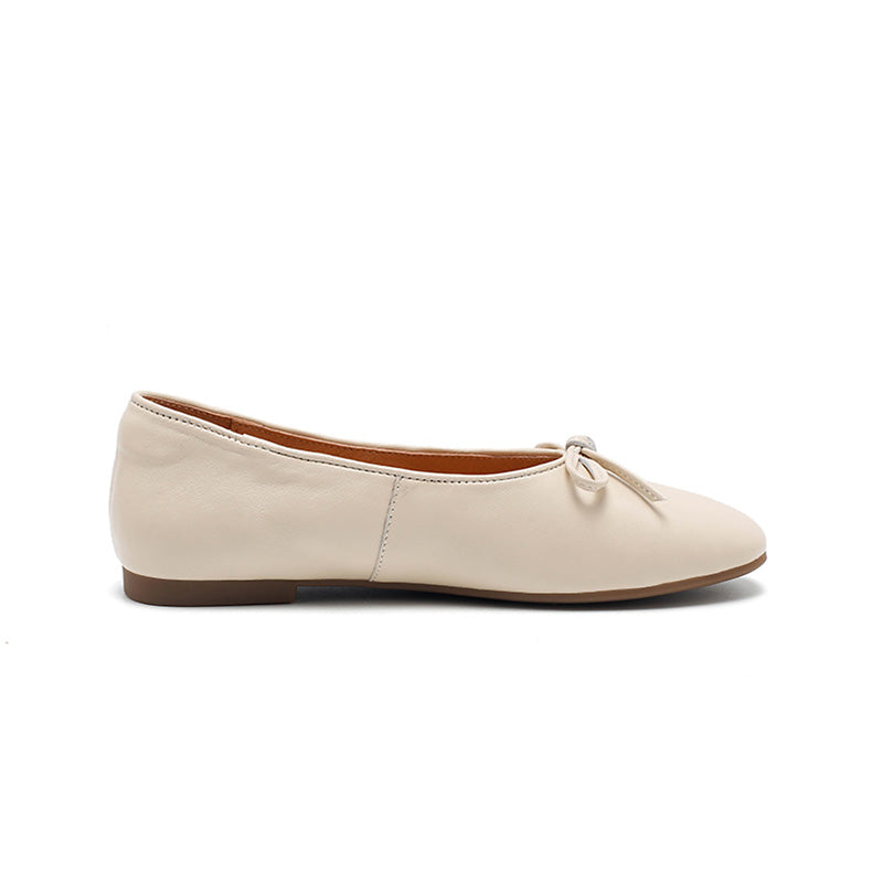 Ballerines en cuir avec nœud pour femmes, faites main, classiques, pour tous les jours en noir/beige
