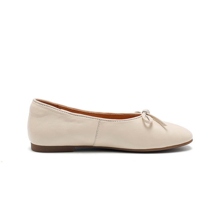 Ballerines en cuir avec nœud pour femmes, faites main, classiques, pour tous les jours en noir/beige