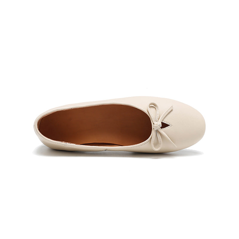 Ballerines en cuir avec nœud pour femmes, faites main, classiques, pour tous les jours en noir/beige