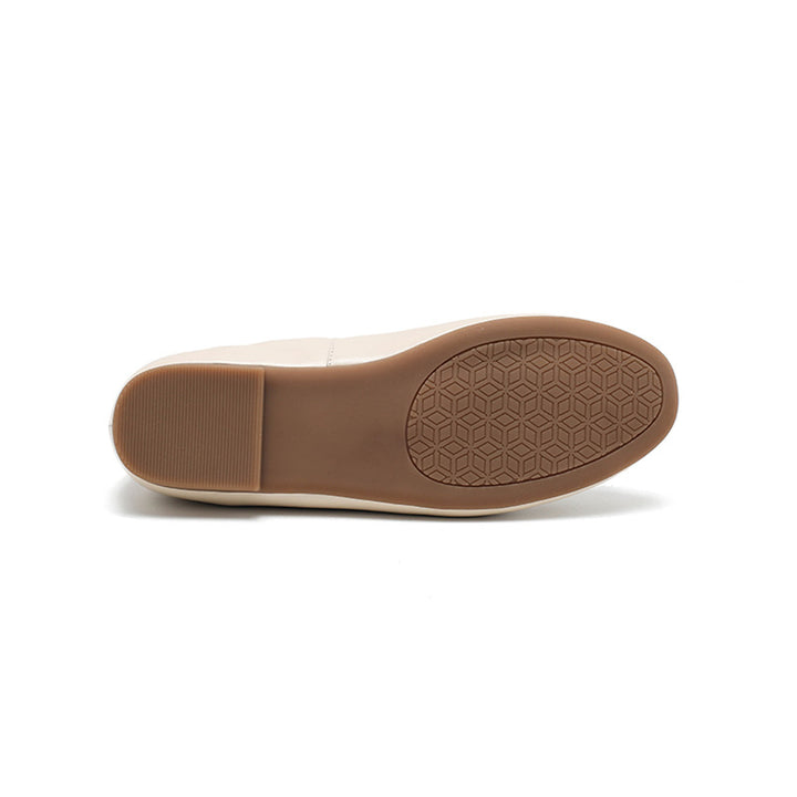 Ballerines en cuir avec nœud pour femmes, faites main, classiques, pour tous les jours en noir/beige
