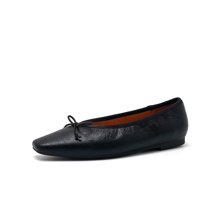 Ballerines en cuir métallisé avec nœud, à bout carré, rétro en noir/argent/bronze