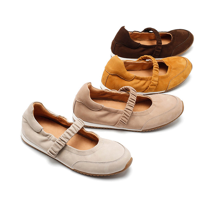 Baskets Mary Jane en cuir nubuck faites main avec sangle élastique en 4 couleurs