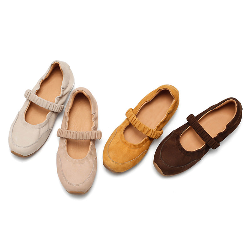 Baskets Mary Jane en cuir nubuck faites main avec sangle élastique en 4 couleurs
