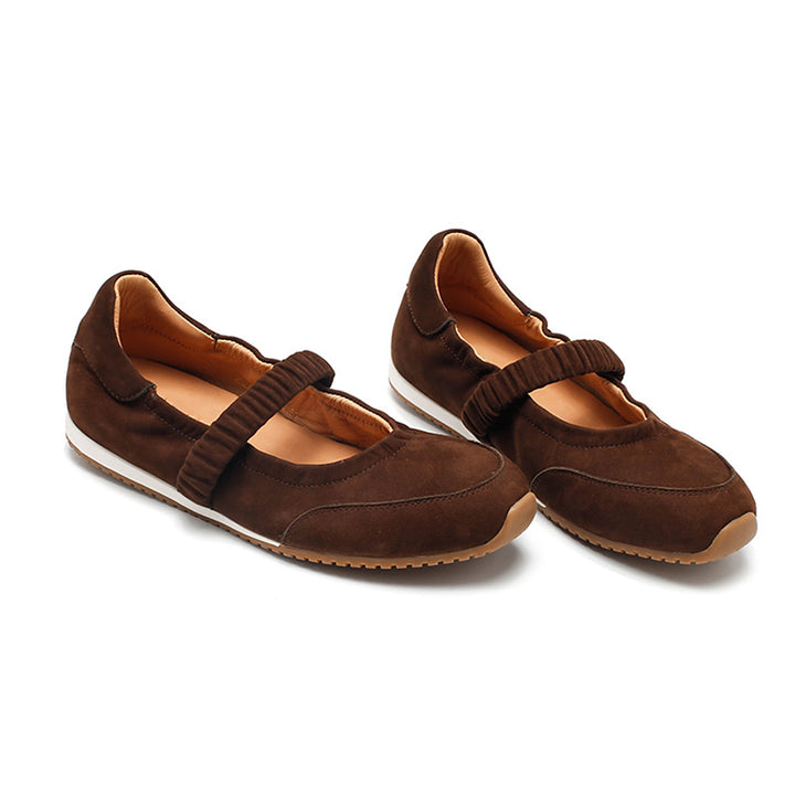 Baskets Mary Jane en cuir nubuck faites main avec sangle élastique en 4 couleurs