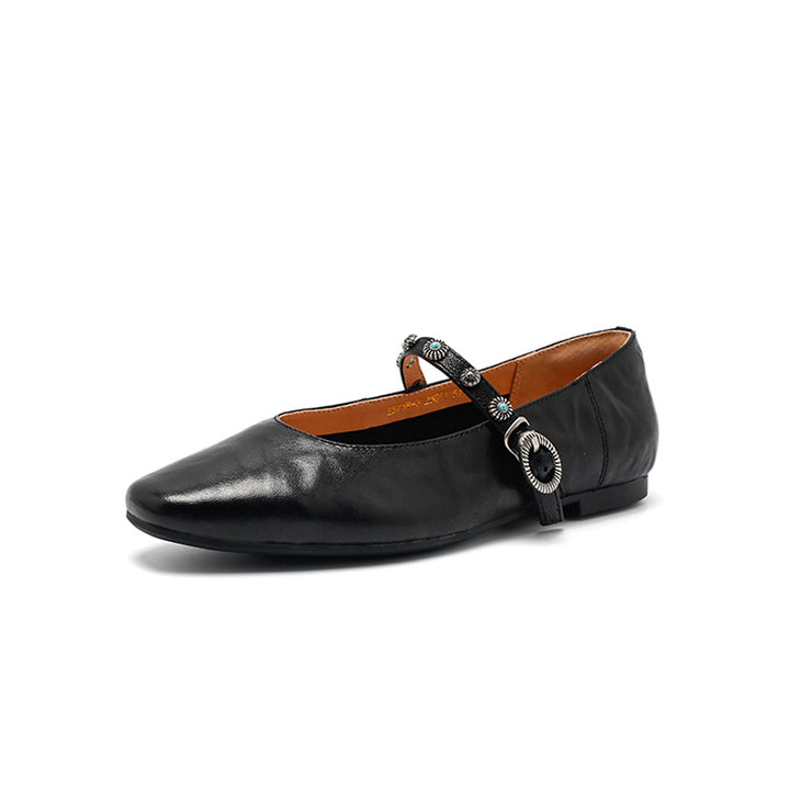 Ballerines Mary Jane élégantes en cuir de mouton faites main pour femmes en café/beige/noir