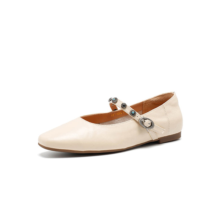 Ballerines Mary Jane élégantes en cuir de mouton faites main pour femmes en café/beige/noir