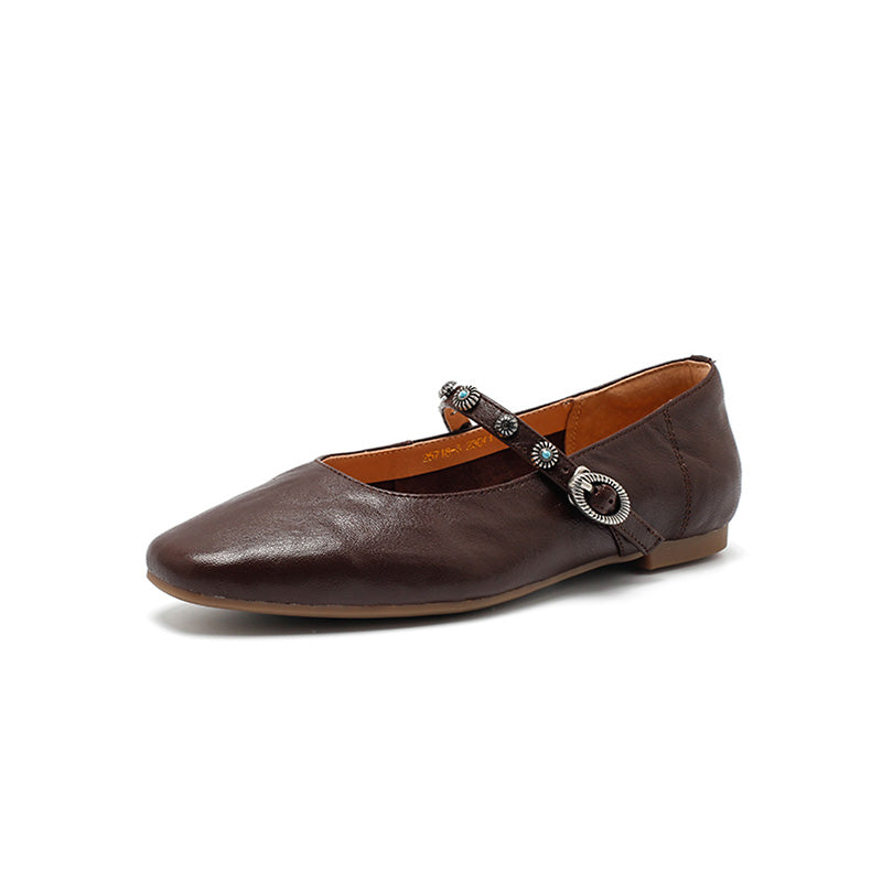 Ballerines Mary Jane élégantes en cuir de mouton faites main pour femmes en café/beige/noir