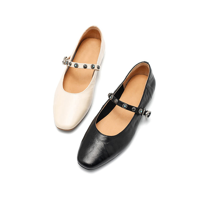 Ballerines Mary Jane élégantes en cuir de mouton faites main pour femmes en café/beige/noir