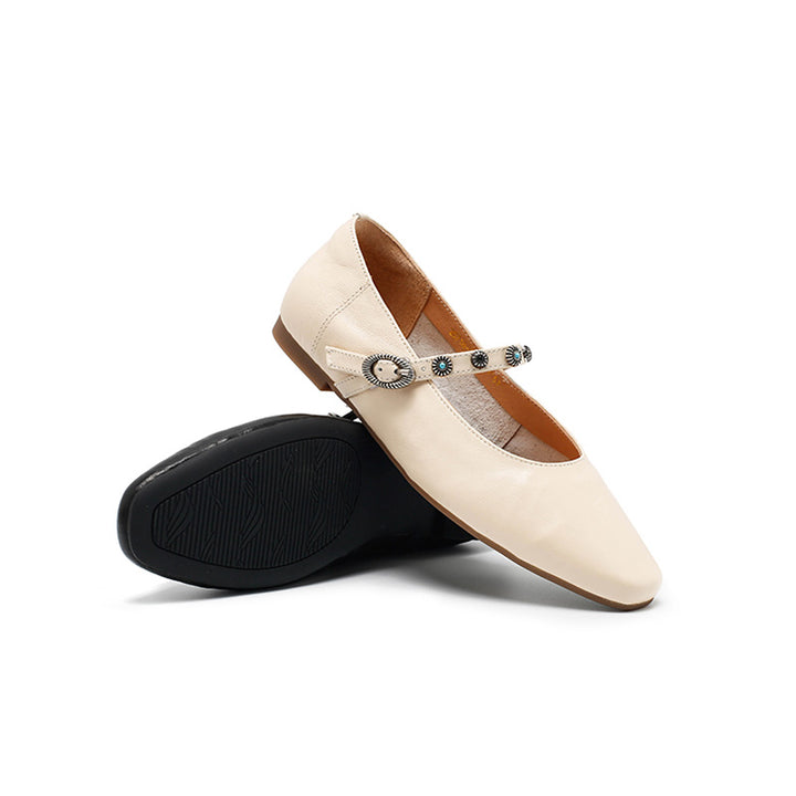 Ballerines Mary Jane élégantes en cuir de mouton faites main pour femmes en café/beige/noir