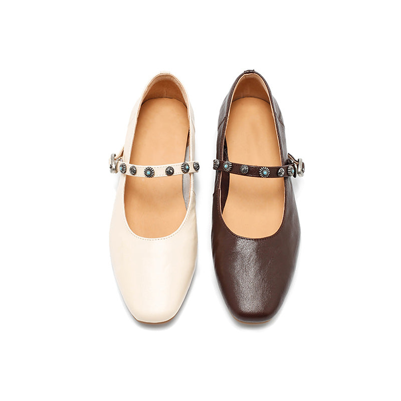 Ballerines Mary Jane élégantes en cuir de mouton faites main pour femmes en café/beige/noir