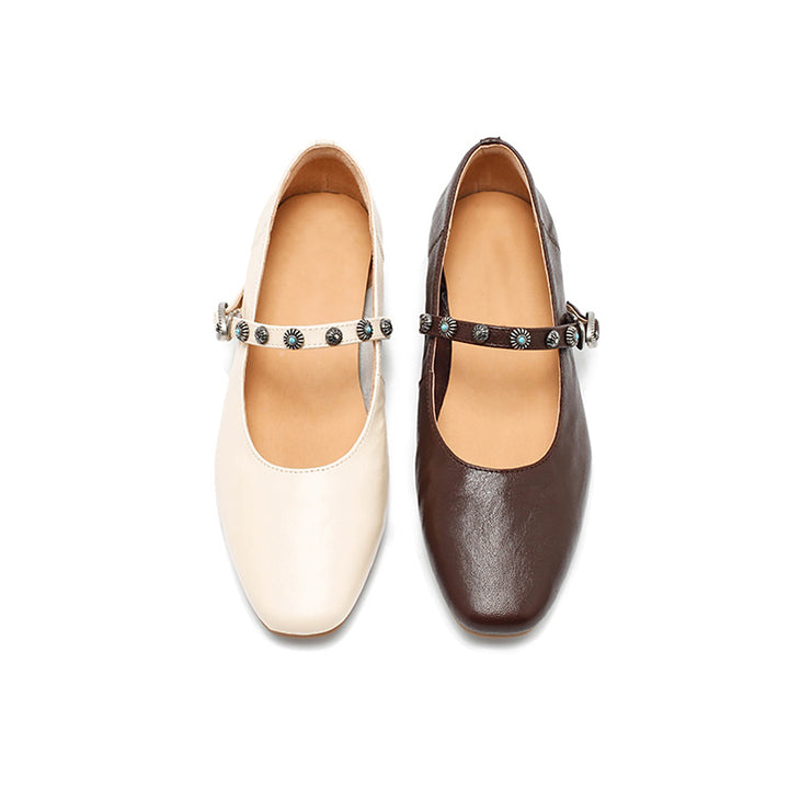 Ballerines Mary Jane élégantes en cuir de mouton faites main pour femmes en café/beige/noir