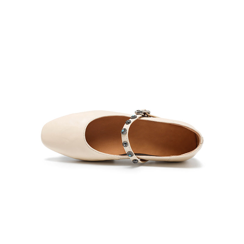 Ballerines Mary Jane élégantes en cuir de mouton faites main pour femmes en café/beige/noir