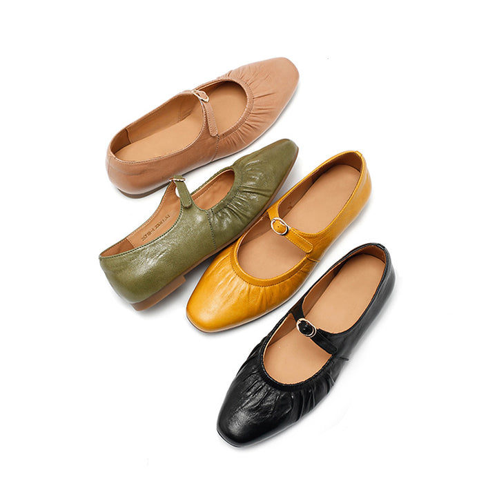 Ballerines Mary Jane en cuir de mouton souple faites main pour femmes en 5 couleurs
