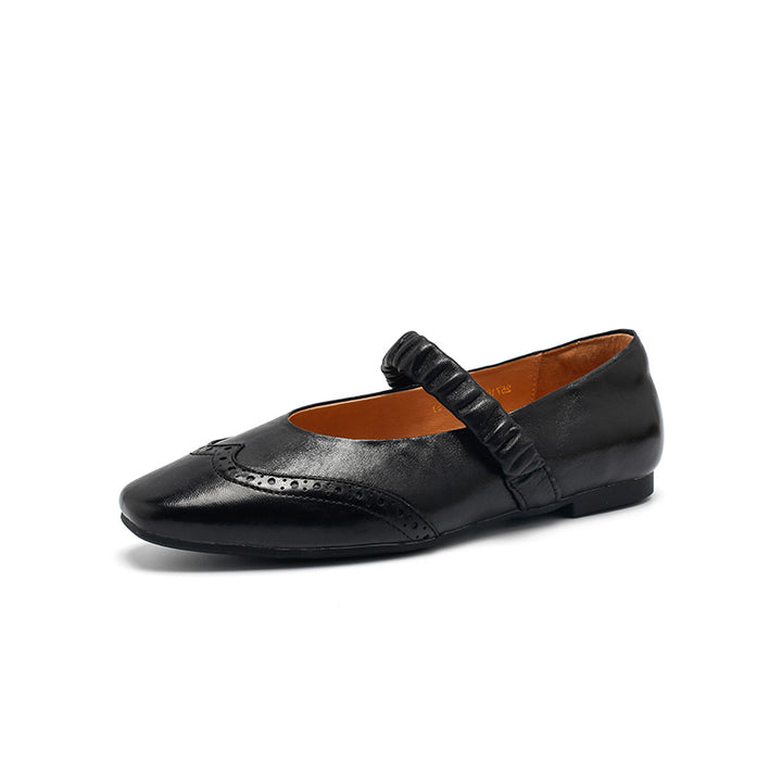 Ballerines Mary Jane vintage en cuir de mouton faites main en champagne/noir/jaune
