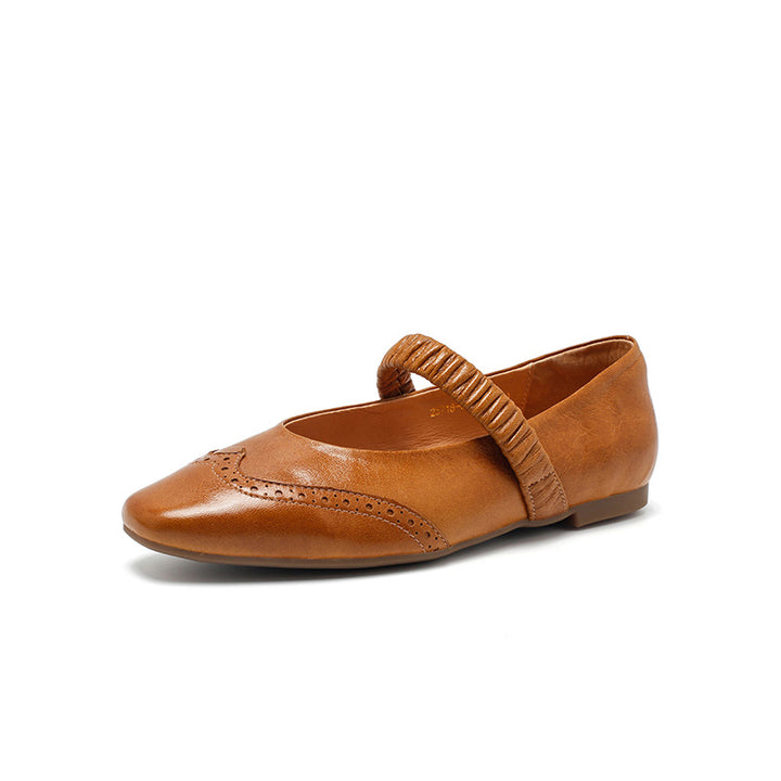 Ballerines Mary Jane vintage en cuir de mouton faites main en champagne/noir/jaune