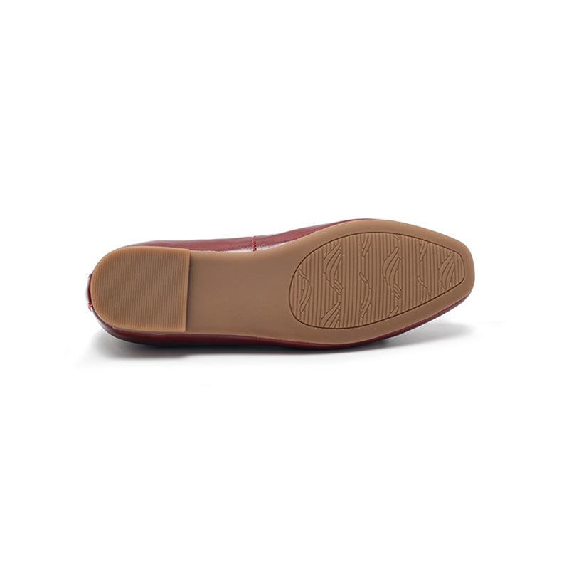 Ballerines en cuir de vache huilé à bout carré faites main pour femmes en rouge/noir/marron