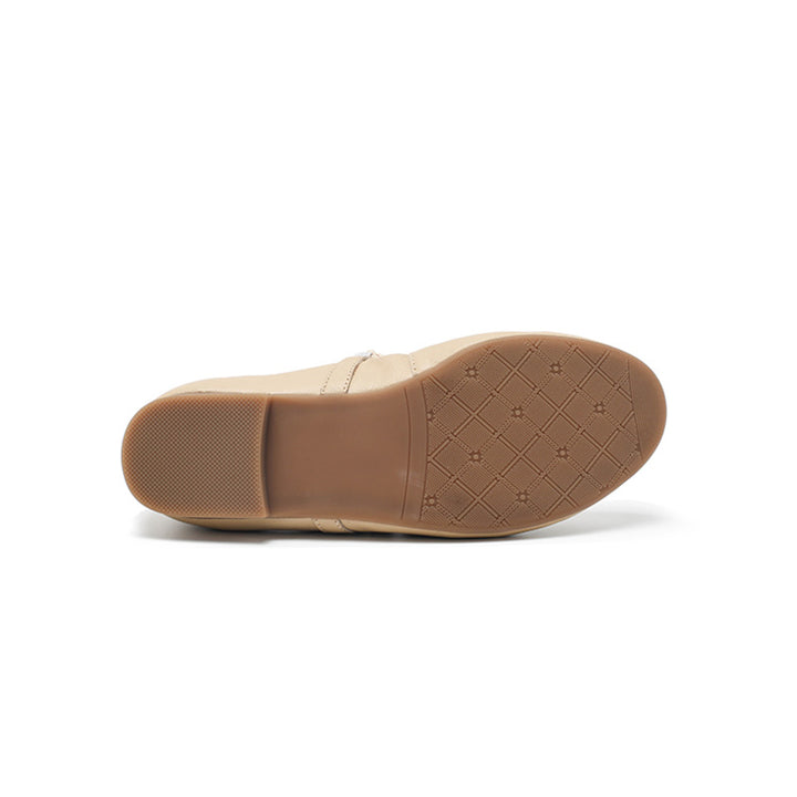 Ballerines Mary Jane en cuir nappa avec sangle perlée, à bout amande en noir/abricot clair