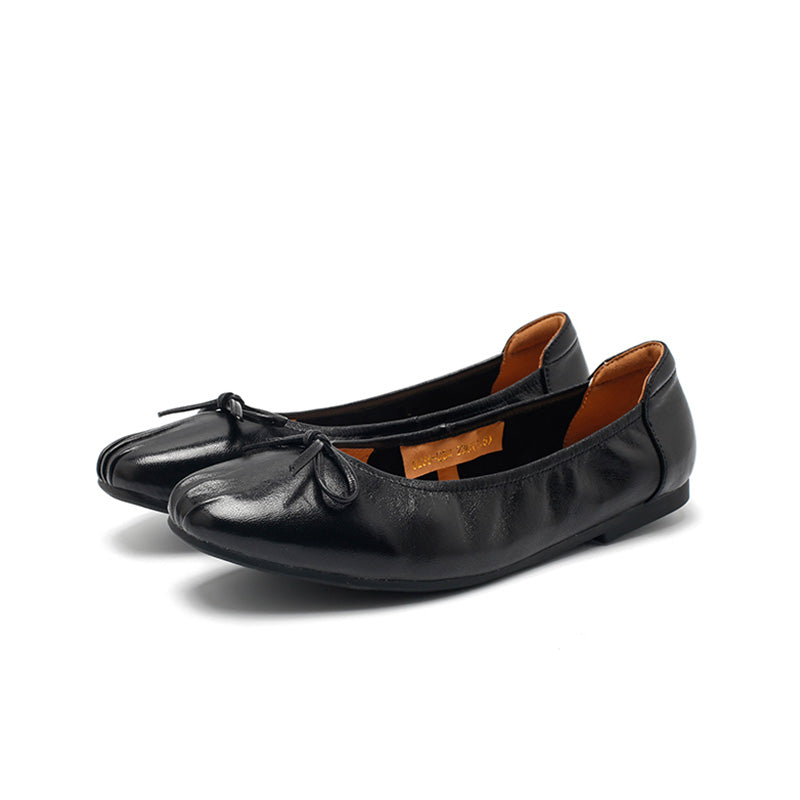 Ballerines en cuir souple faites main pour femmes en noir/jaune/blanc