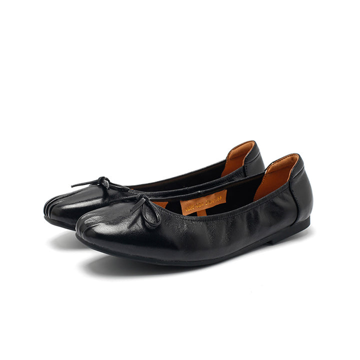 Ballerines en cuir souple faites main pour femmes en noir/jaune/blanc